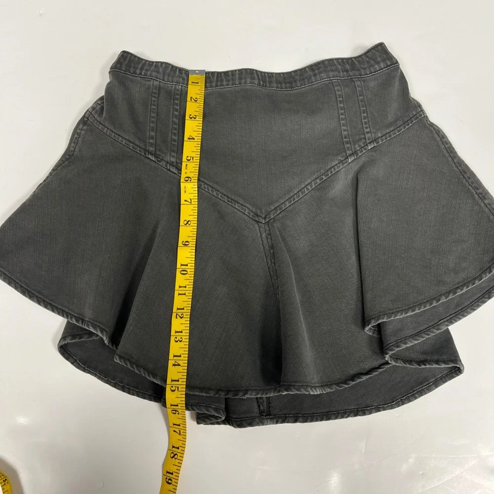 Aerie Denim Skirt Ruffle Hem Gray Mini Skater Elastic Waist Casual S - Picture 8 of 8